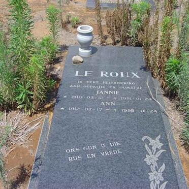ROUX Jannie, le 1910-1991 &amp; Ann 1912-1998