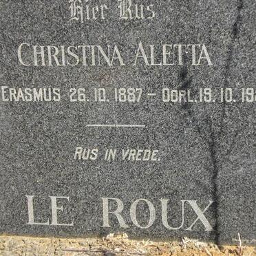 ROUX Christina Aletta, le néé ERASMUS 1887-1957