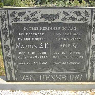 RENSBURG Arie W., van 1907-1970 &amp; Martha S.F. 1908-1979
