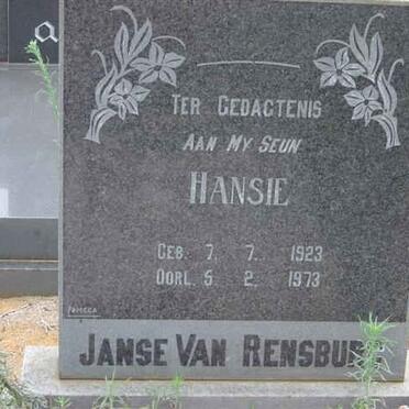RENSBURG Hansie, Janse van 1923-1973