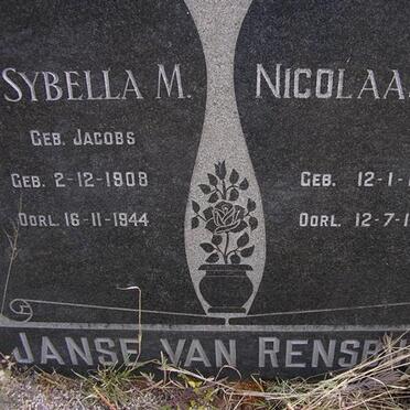 RENSBURG Nicolaas M., Janse van 1907-1984 &amp; Sybella M. JACOBS 1908-1944