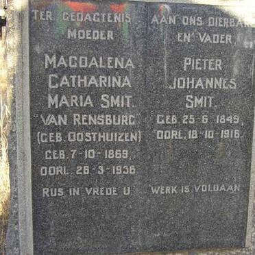 SMIT Pieter Johannes 1849-1916 &amp; Magdalena Catharina Maria OOSTHUIZEN 1869-1936