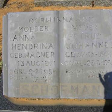 SCHOEMAN Petrus Johannes 1861-1934 &amp; Anna Hendrina WAGNER 1871-1958
