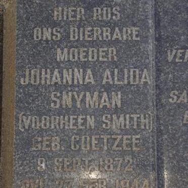 SNYMAN Johanna Alida voorheen SMITH néé COETZEE 1872-1944