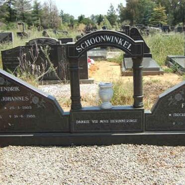 SCHOONWINKEL Hendrik Johannes 1905-1988 &amp; Johanna Isobel Frederick BECKER 1907-1994