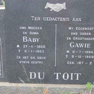 TOIT Gawie, du 1894-1968 &amp; Baby 1906-1983