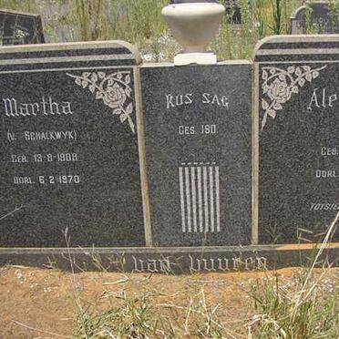 VUUREN Alexander, van 1907-1964 &amp; Martha V. SCHALKWYK 1908-1970