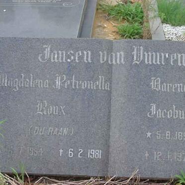 VUUREN Barend Jacobus, Jansen van 1891-1974 &amp; Magdalena Petronella DURAAN 1954-1981