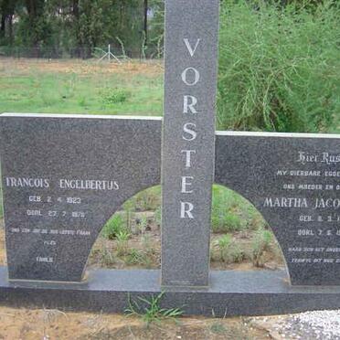VORSTER Francois Engelbertus 1923-1978 &amp; Martha Jacomina 1922-1974
