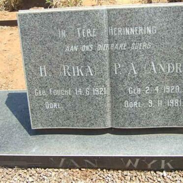 WYK P.A., van 1928-1981 &amp; Hendrika FOUCHE 1921-