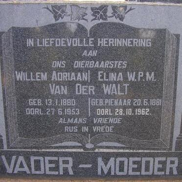WALT, Willem Adriaan, van der 1880-1953 &amp; Elina W.P.M. PIENAAR 1881-1962