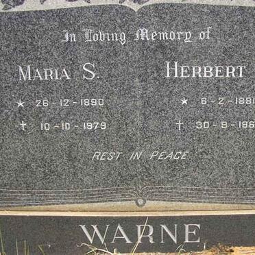 WARNE Herbert H. 1881-1964 &amp; Maria S. 1890-1979
