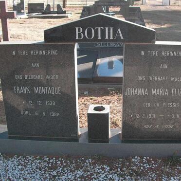 BOTHA Frank Montaque 1930-1982 &amp; Johanna Maria Elizabeth DU PLESSIS 1931-1981
