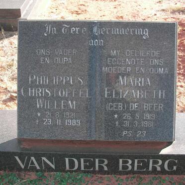 BERG Philippus Christoffel Willem, van der 1921-1989 &amp; Maria Elizabeth DE BEER 1919-1981