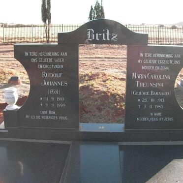 BRITZ Rudolf Johannes 1910-1999 &amp; Maria Carolina Theunsina BARNARD 1913-1985