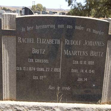 BRITZ Rudolf Johannes Maartens 1859-1941 &amp; Rachel Elizabeth GRIESSEL 1874-1953