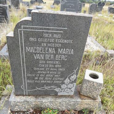 BERG Magdalena Maria, van der nee GRIESSEL 1893-1963