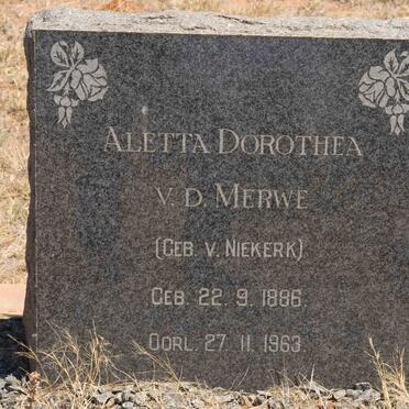 NIEKERK Aletta Dorothea, van nee VAN DER MERWE 1886-1963