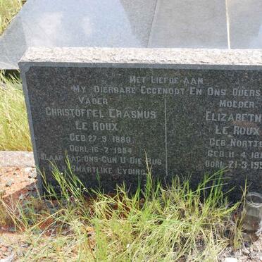 ROUX Christoffel Erasmus, le 1880-1954 &amp; Elizabeth P. NORTJE 1886-1959