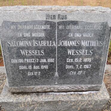 WESSELS Johannes Mattheus 1875-1967 &amp; Salomina Isabella Du PREEZ 1882-1948