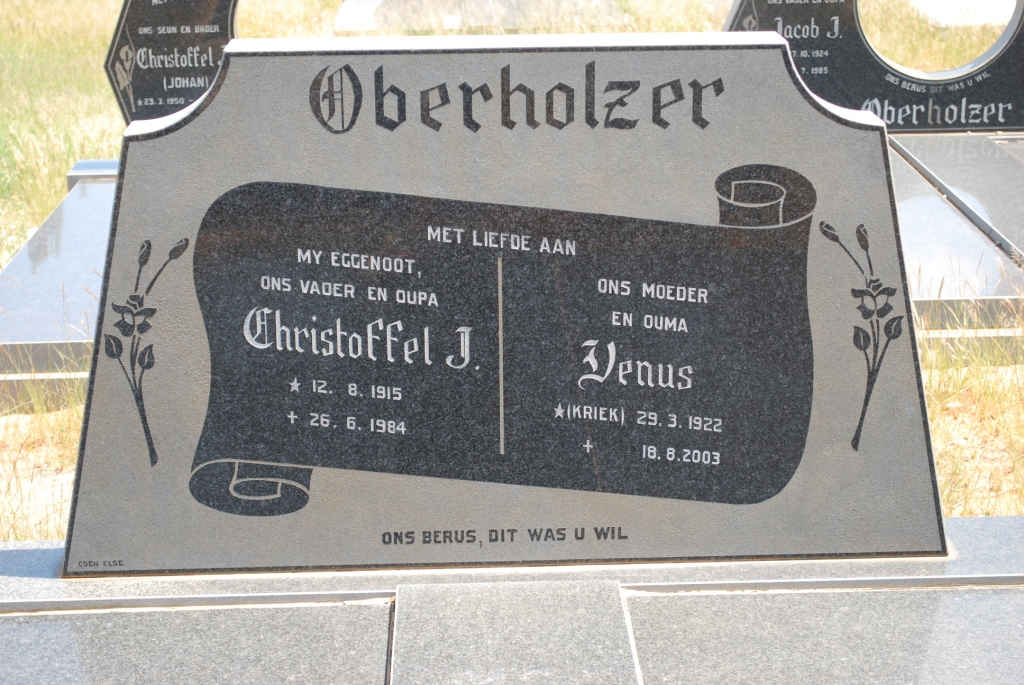 OBERHOLZER Christoffel J. 1915-1984 &amp; Venus KRIEK 1922-2003