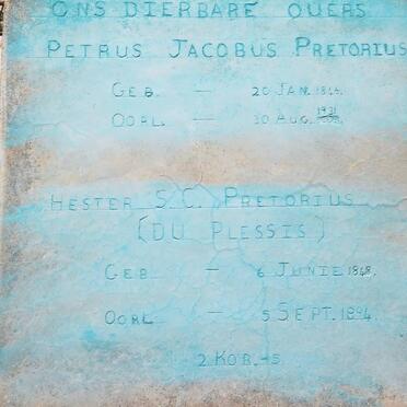 PRETORIUS Petrus Jacobus 1846-1931 &amp; Hester S.C. DU PLESSIS 1848-1894