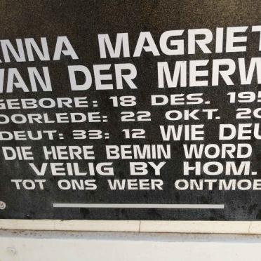 MERWE Anna Magrieta, van der 1955-2011