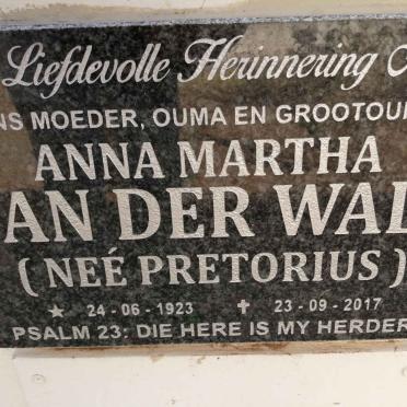 WALT Anna Martha, van der nee PRETORIUS 1923-2017