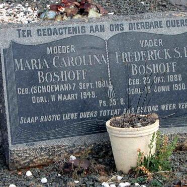 BOSHOFF Frederick S.P. 1888-1950 &amp; Maria Carolina SCHOEMAN 1881-1949
