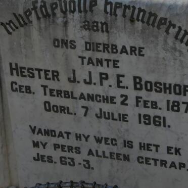 BOSHOFF M.C. 1874-1937 &amp; Hester J.J.P.E. TERBLANCHE 1878-1961