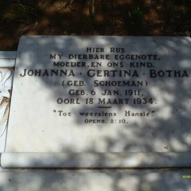 BOTHA Johanna Gertina nee SCHOEMAN 1911-1934 :: BOTHA Kind