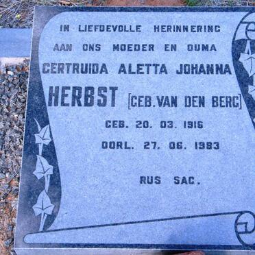 HERBST Gertruida Aletta Johanna nee VAN DEN BERG 1916-1983