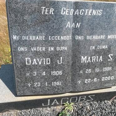 JACOBS David J. 1906-1981 &amp; Maria S. 1908-2000