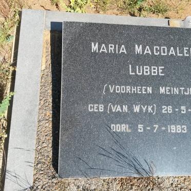 LUBBE Maria Magdalena formerly MEINTJES nee VAN WYK 1904-1983