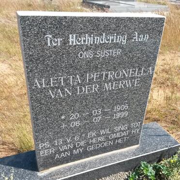 MERWE Aletta Petronella, van der 1905-1999