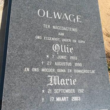 OLWAGE Ollie 1903-1990 &amp; Marie 1912-2003