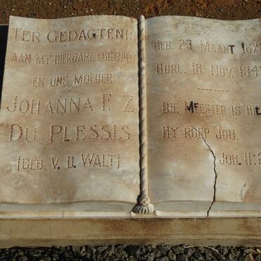 PLESSIS Johanna F.Z., du nee V.D. WALT 1879-1946