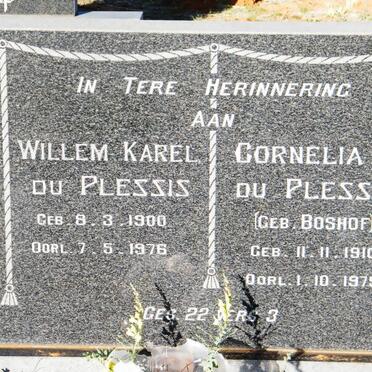 PLESSIS Willem Karel, du 1900-1976 &amp; Cornelia J. BOSHOF 1910-1975