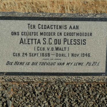 PLESSIS Aletta S.C., du nee V.D. WALT 1858-1946