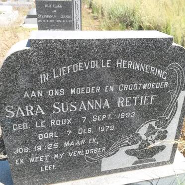 RETIEF Sara Susanna nee LE ROUX 1893-1979