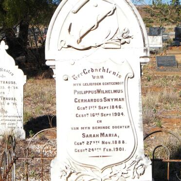 SNYMAN Philippus Wilhelmus Gerhardus 1846-1904 &amp; Sarah Maria 1888-1901