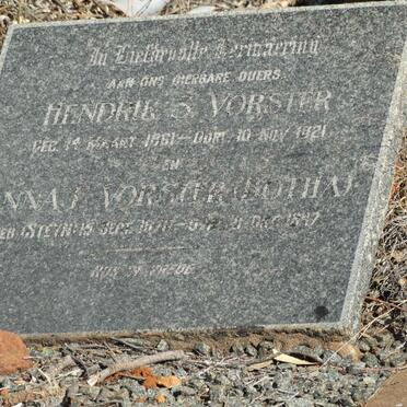 VORSTER Hendrik S. 1861-1921 &amp; Anna F. voorheen BOTHA nee STEYN 1870-1947