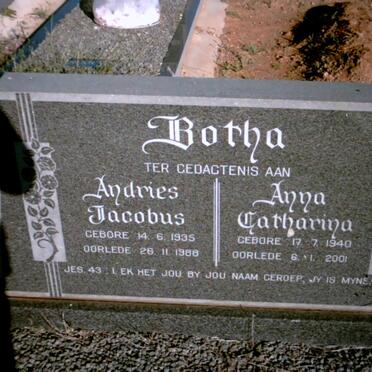 BOTHA Andries Jacobus 1935-1988 &amp; Anna Catharina 1940-2001
