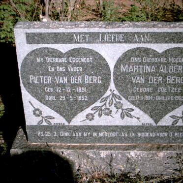 BERG Pieter, van der 1891-1952 &amp; Martina Albertha COETZEE 1894-1965    
