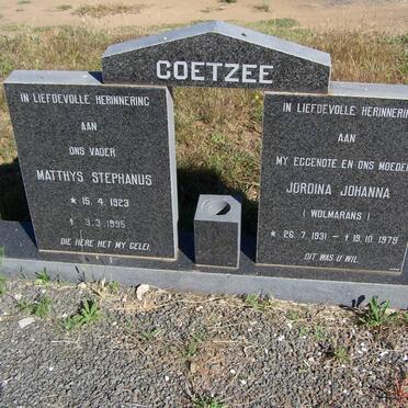COETZEE Matthys Stephanus 1923-1995 &amp; Jordina Johanna WOLMARANS 1931-1979