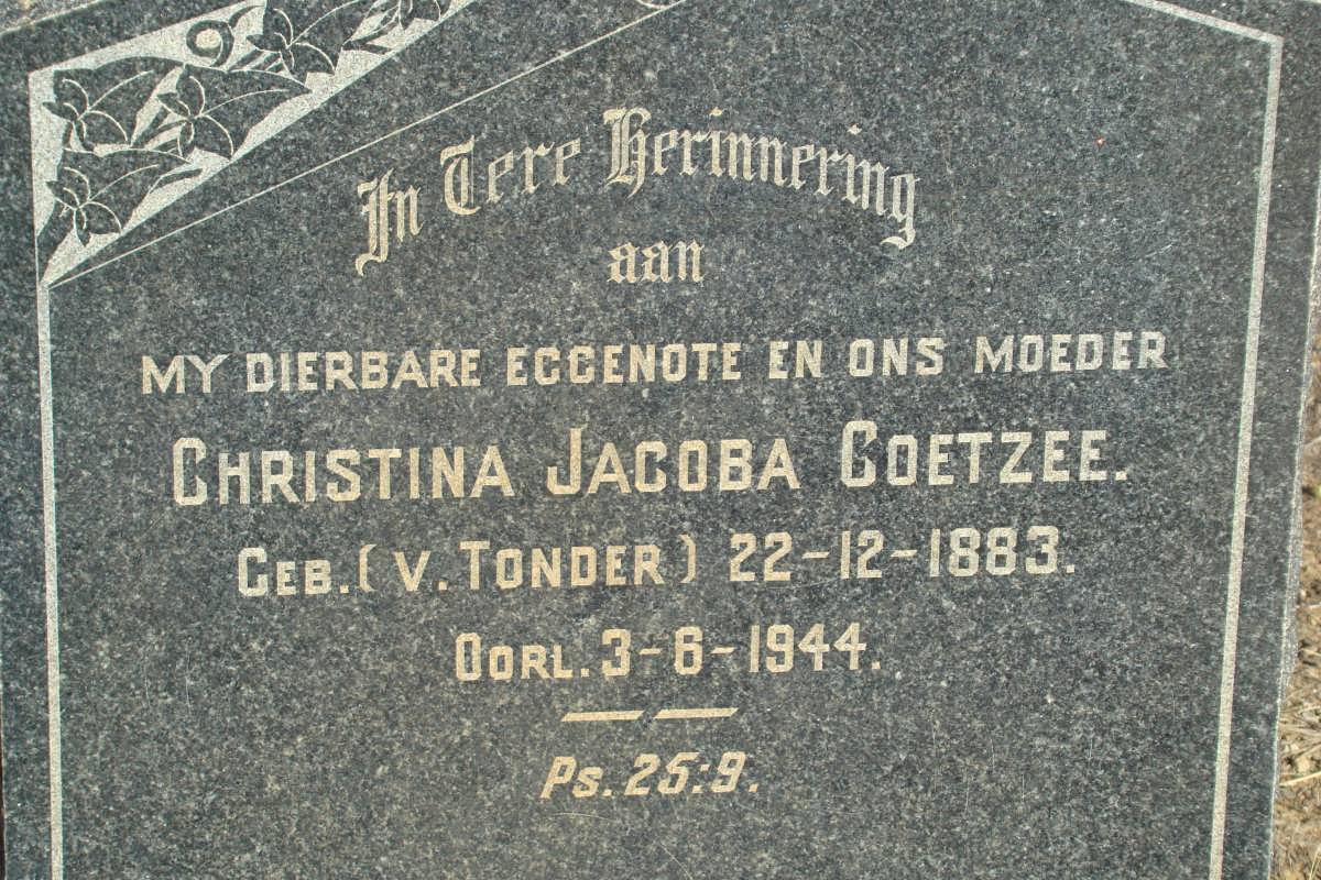 COETZEE Christina Jacoba geb V. TONDER 1883-1944