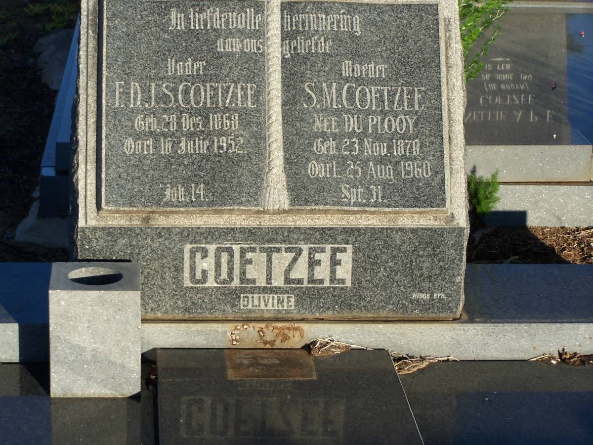 COETZEE F.D.J.S. 1868-1952 &amp; S.M. DU PLOOY 1870-1960