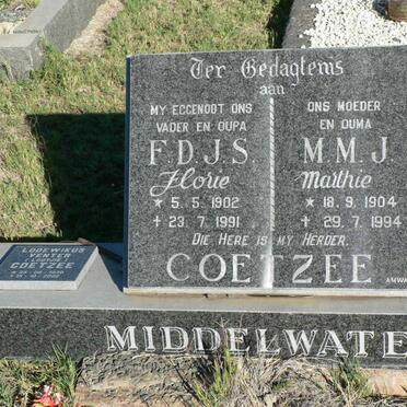 COETZEE F.D.J.S. 1902-1991 &amp; M.M.J. 1904-1994 :: COETZEE Lodewikus Venter 1930-2002