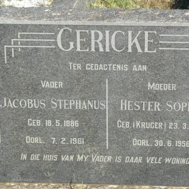 GERICKE Jacobus Stephanus 1886-1961 &amp; Hester Sophia KRUGER 1889-1956