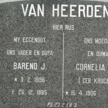 HEERDEN Barend J., van 1896-1965 &amp; Cornelia J.J. KRUGER 1906-